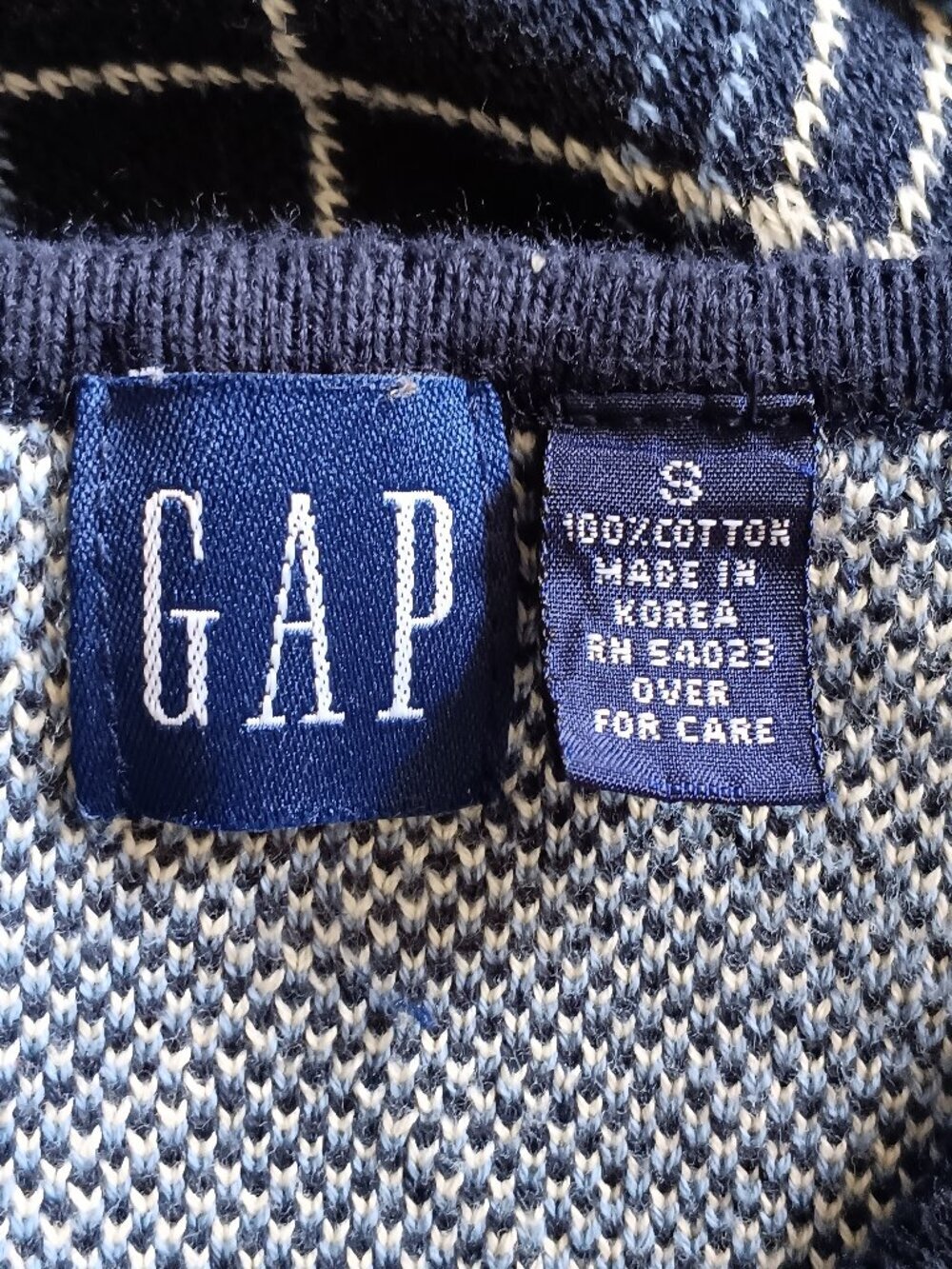 Gap Navy Blue Plaid 100% Cotton V-Neck Sleeveless Sweater Vest Preppy Layering S - Picture 3 of 3